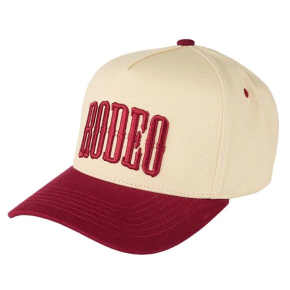 New Burgundy RODEO Trucker Hat Puff Embroidery Snapback Mesh Baseball Cap - Picture 2 of 3